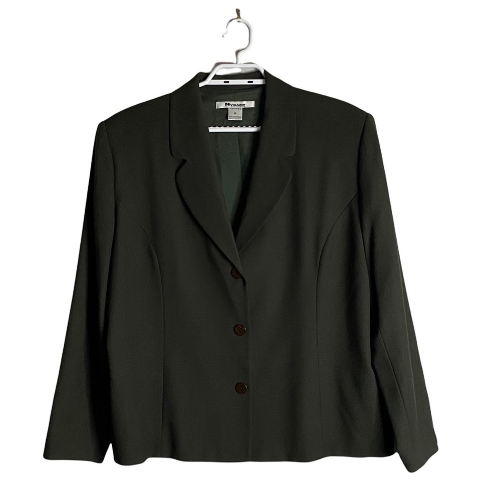 Nygard Collection Petites Olive Green Button Front Wool Blazer